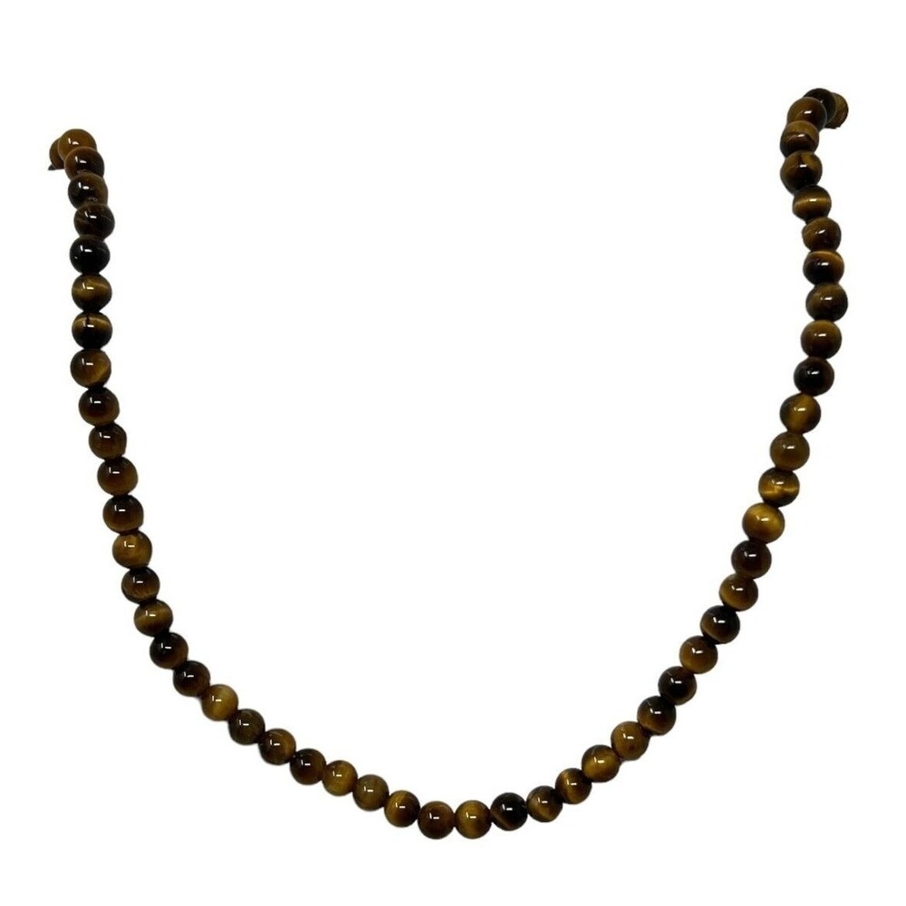 Tigers Eye Beaded Necklace with Gold Tone Beads and Hook Closure
